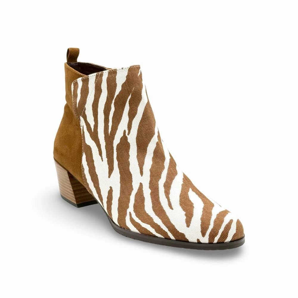 NEW J. RENEE women's halsie tiger print booties in brown / white